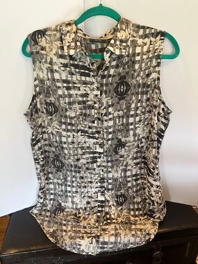 Apt. 9 Black & White Sleeveless Printed Button Front Camisole